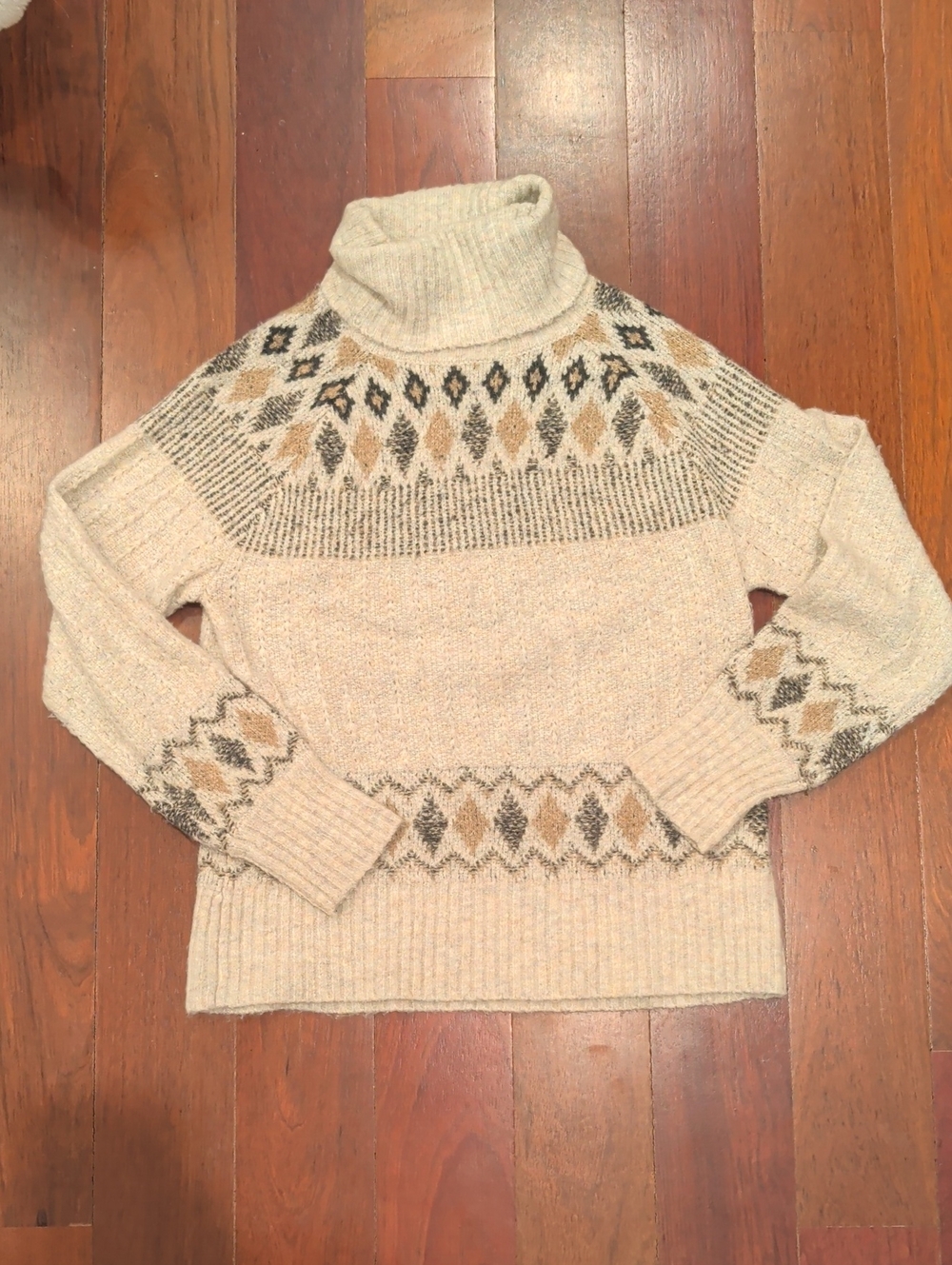 Artelier Nicole Miller Cozy Mixed Color Cream Fair Isle Turtleneck Sweater
